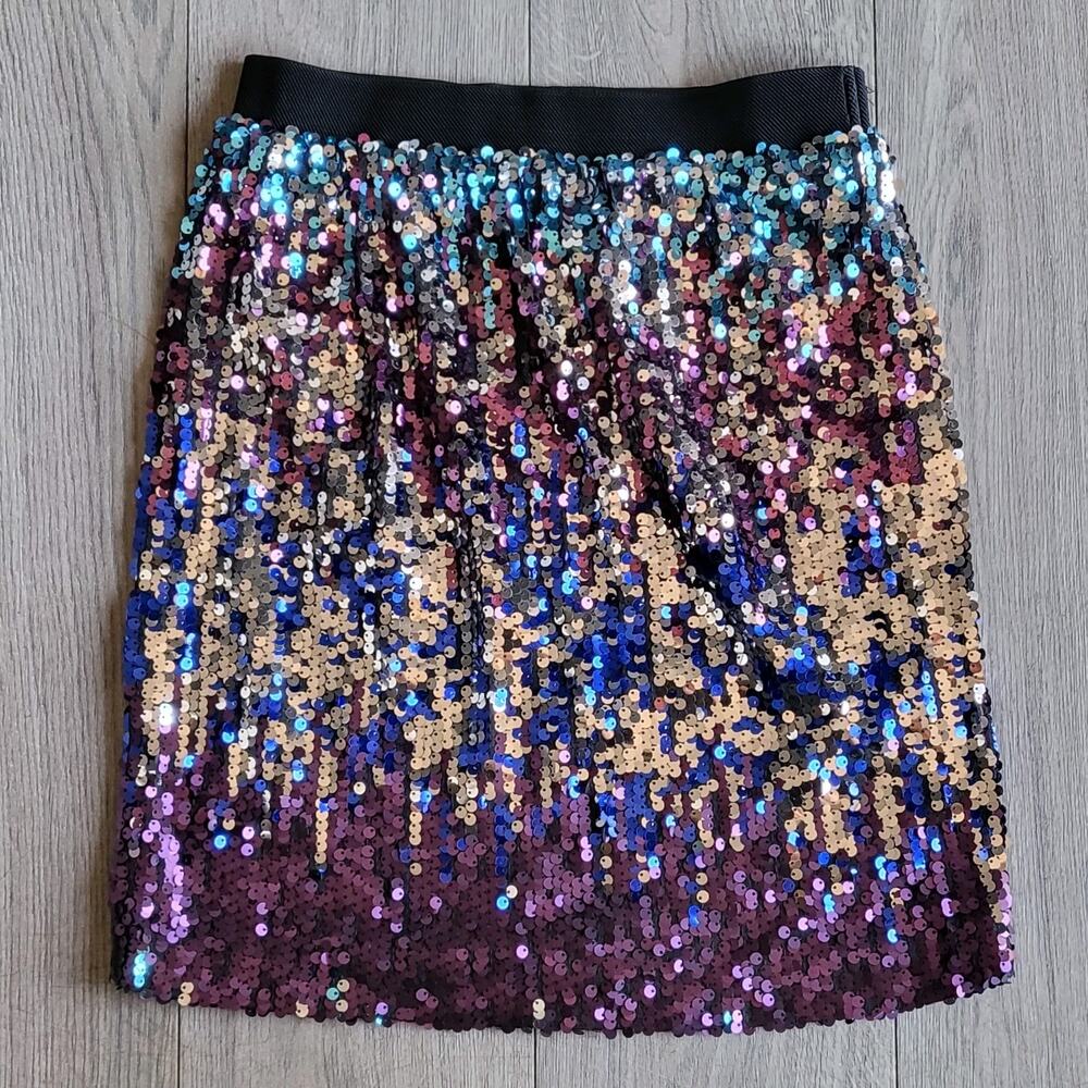 Love + Harmony Sequin Mini Skirt Ombre Blue Purple Silver Size S Stretch| Party